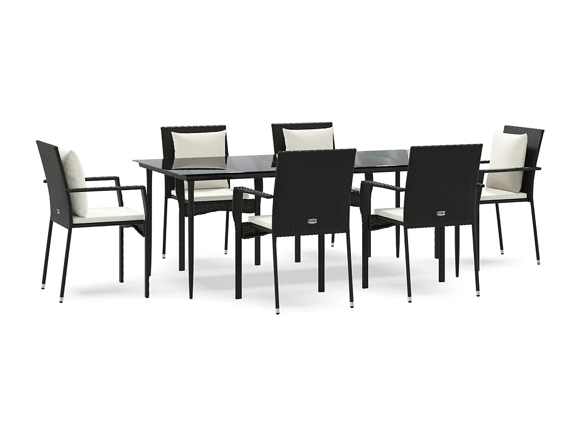 Chelan 7-delige Tuinset met kussens poly rattan zwart