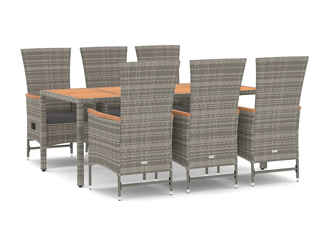 Brunnir 7-delige Tuinset met kussens poly rattan grijs