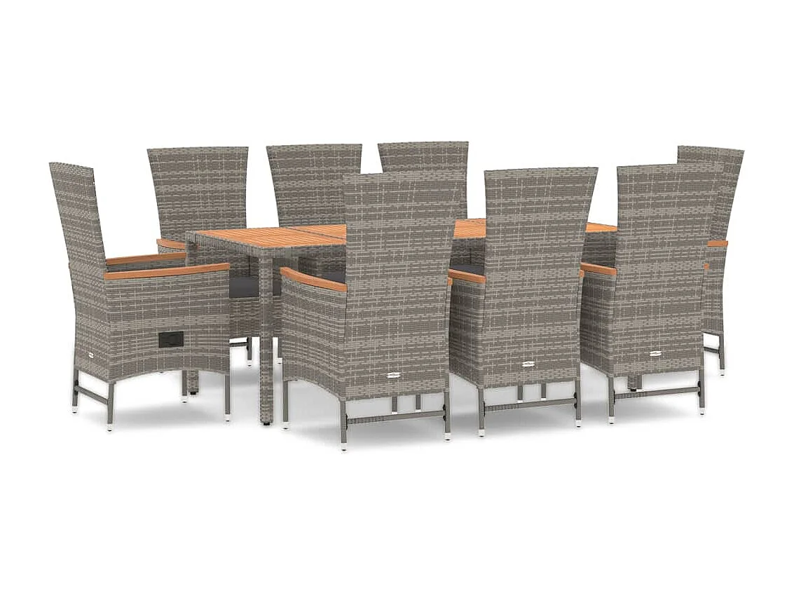 Brunnir 9-delige Tuinset met kussens poly rattan grijs