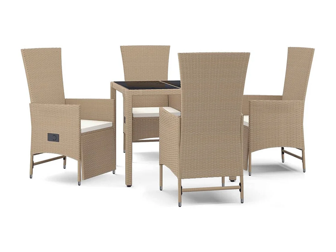 Briena 5-delige Tuinset met kussens poly rattan beige