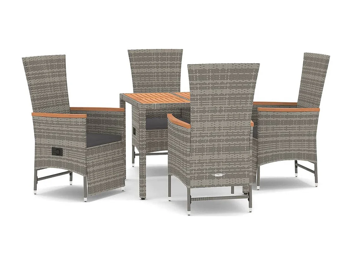 Brunnir 5-delige Tuinset met kussens poly rattan grijs