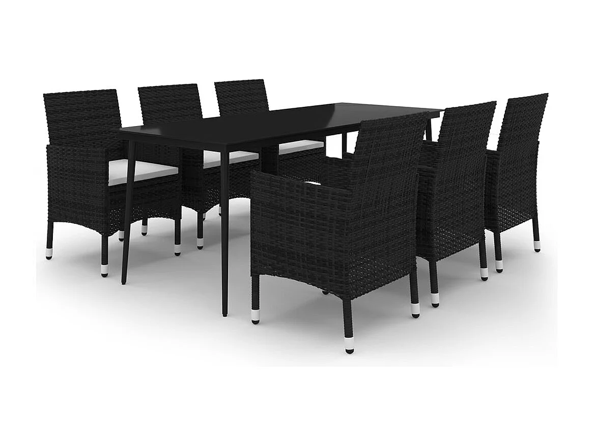 Carlinville 7-delige Tuinset met kussens poly rattan en glas