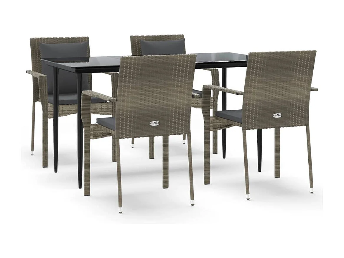 Chelan 5-delige Tuinset met kussens poly rattan zwart en grijs