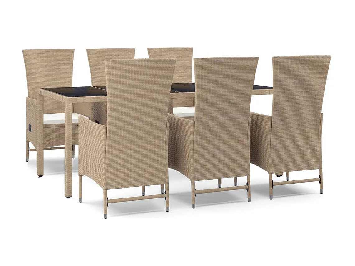 Briena 7-delige Tuinset met kussens poly rattan beige