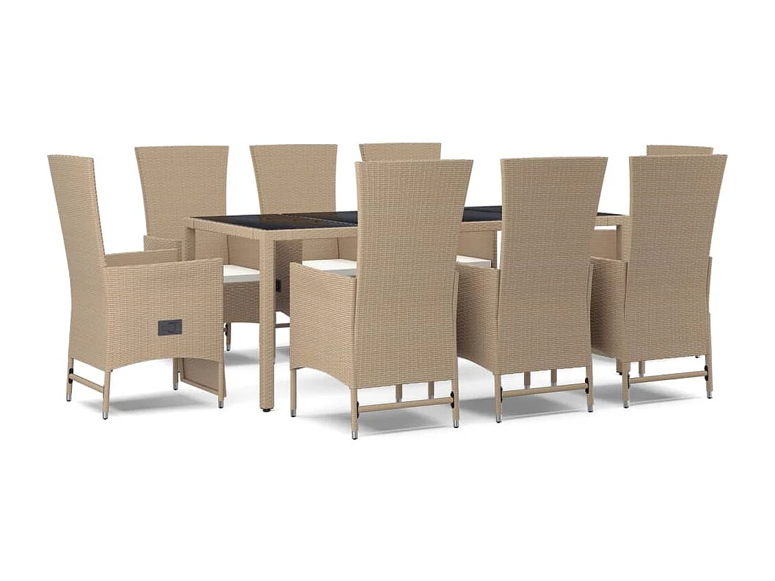 Briena 9-delige Tuinset met kussens poly rattan beige