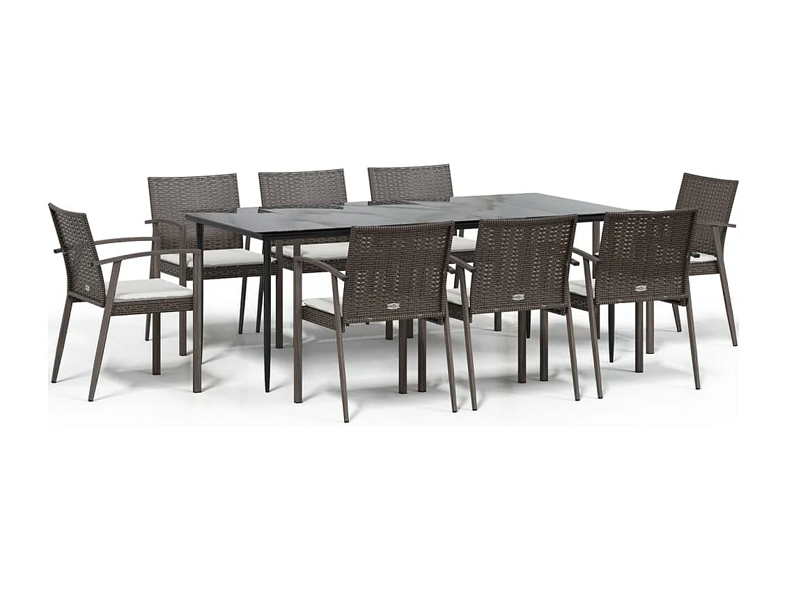 Bucyrus 9-delige Tuinset met kussens poly rattan en staal