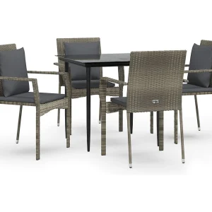 Chelan 5-delige Tuinset met kussens poly rattan zwart en grijs Chelan 5-delige Tuinset met kussens poly rattan zwart en grijs
