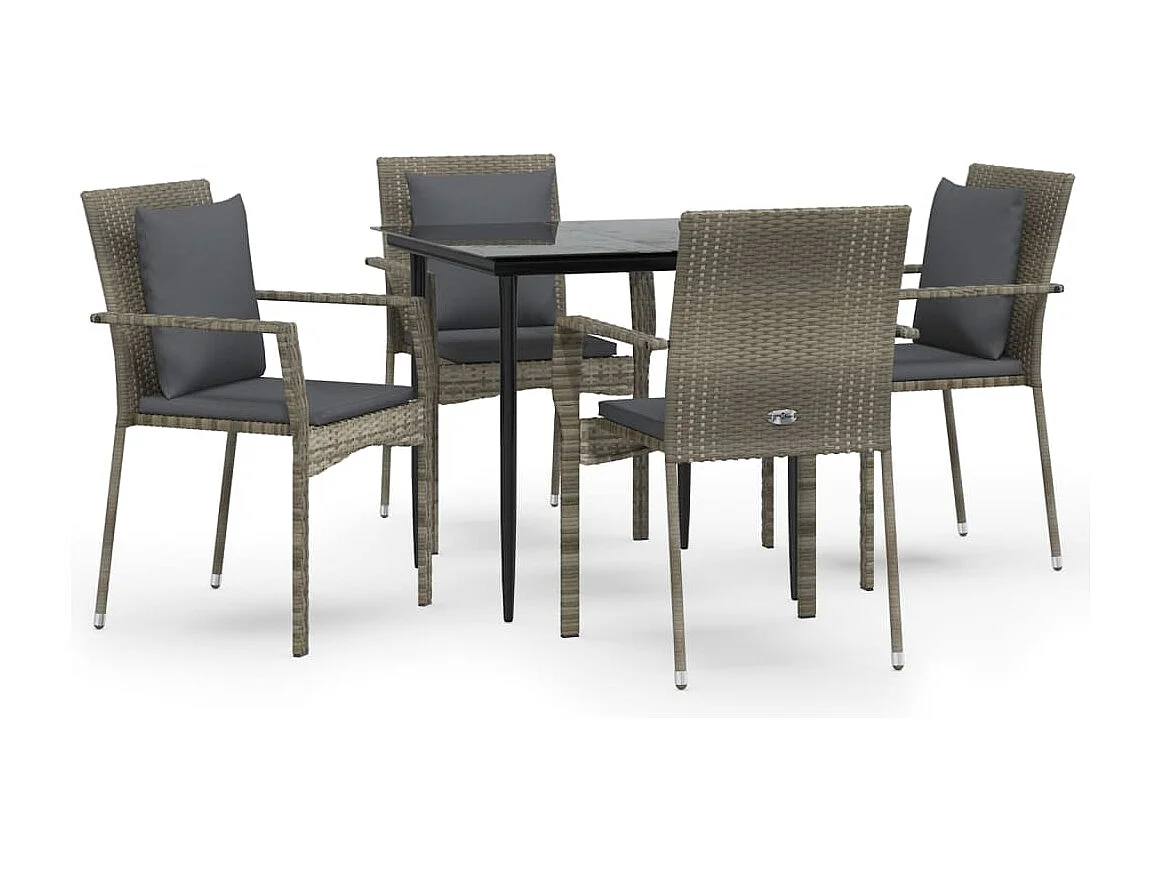 Chelan 5-delige Tuinset met kussens poly rattan zwart en grijs