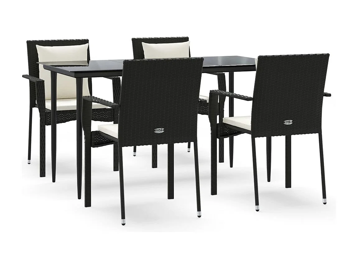 Chelan 5-delige Tuinset met kussens poly rattan zwart