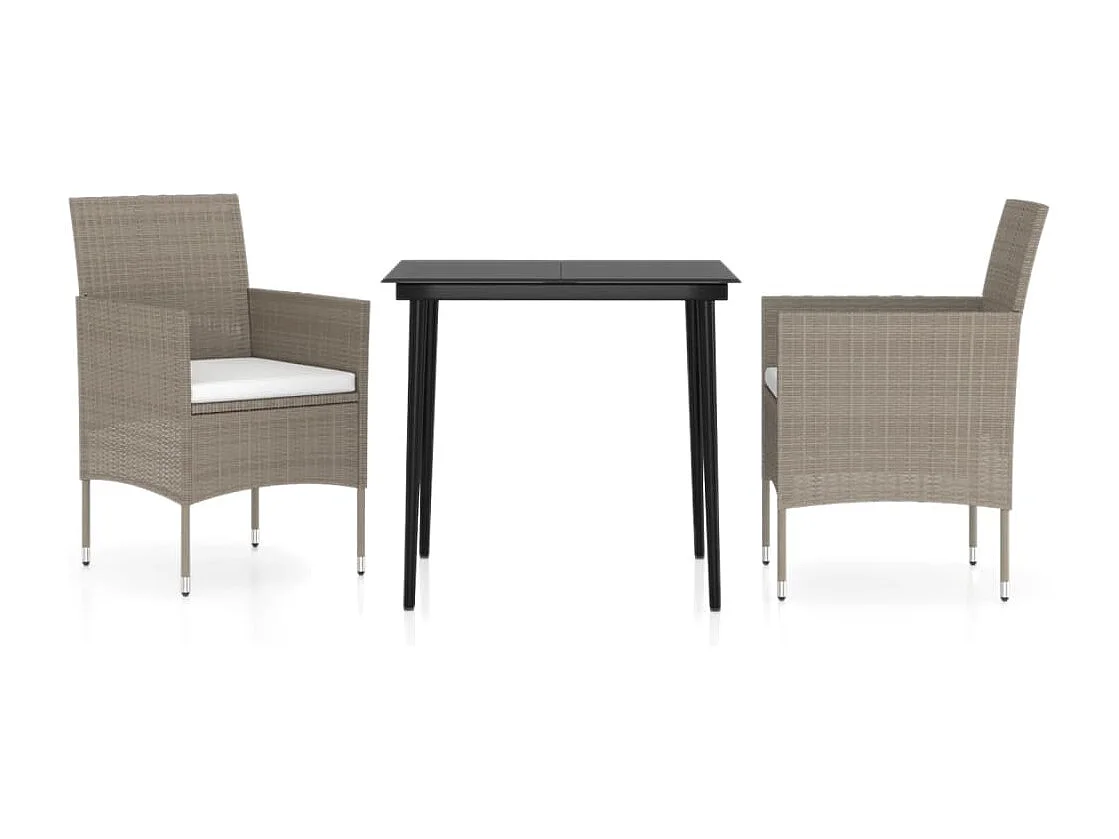Cesarino 3-delige Tuinset met kussens beige en zwart