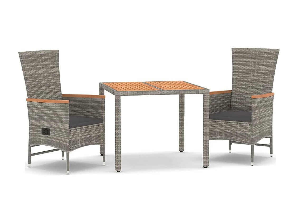 Brunnir 3-delige Tuinset met kussens poly rattan grijs
