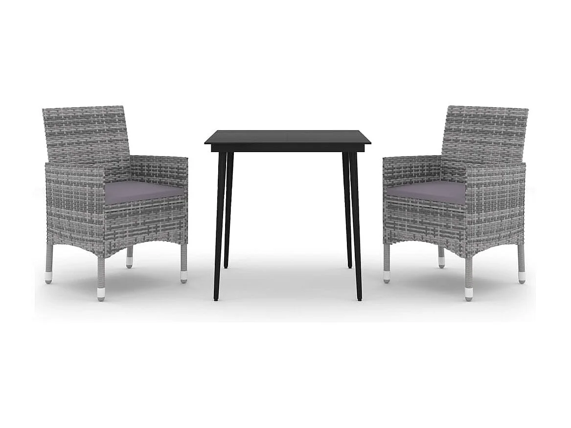 Carlinville 3-delige Tuinset met kussens poly rattan en glas