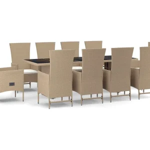 Briena 11-delige Tuinset met kussens poly rattan beige Briena 11-delige Tuinset met kussens poly rattan beige
