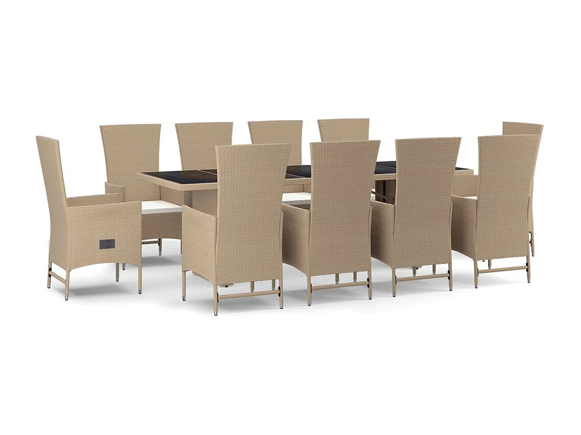 Briena 11-delige Tuinset met kussens poly rattan beige