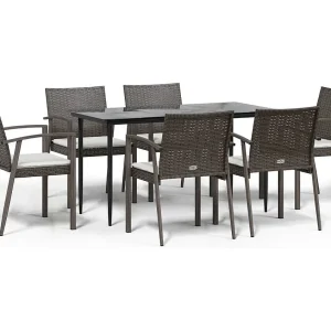 Bucyrus 7-delige Tuinset met kussens poly rattan en staal Bucyrus 7-delige Tuinset met kussens poly rattan en staal