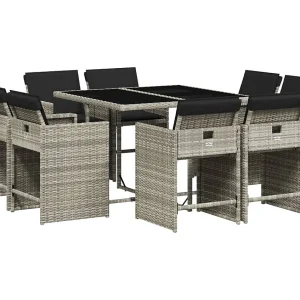 Celina  9-delige Tuinset met kussens poly rattan lichtgrijs