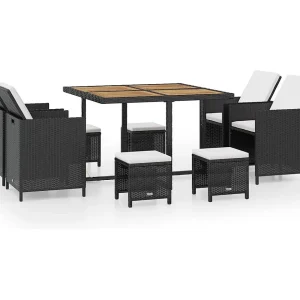 Cerveteri 9-delige Tuinset poly rattan en acaciahout zwart Cerveteri 9-delige Tuinset poly rattan en acaciahout zwart
