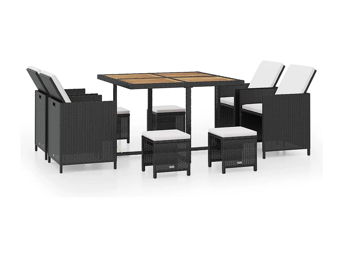 Cerveteri 9-delige Tuinset poly rattan en acaciahout zwart