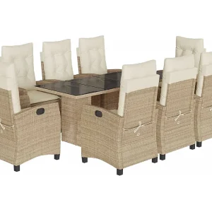 Bryndra  9-delige Tuinset met kussens poly rattan beige