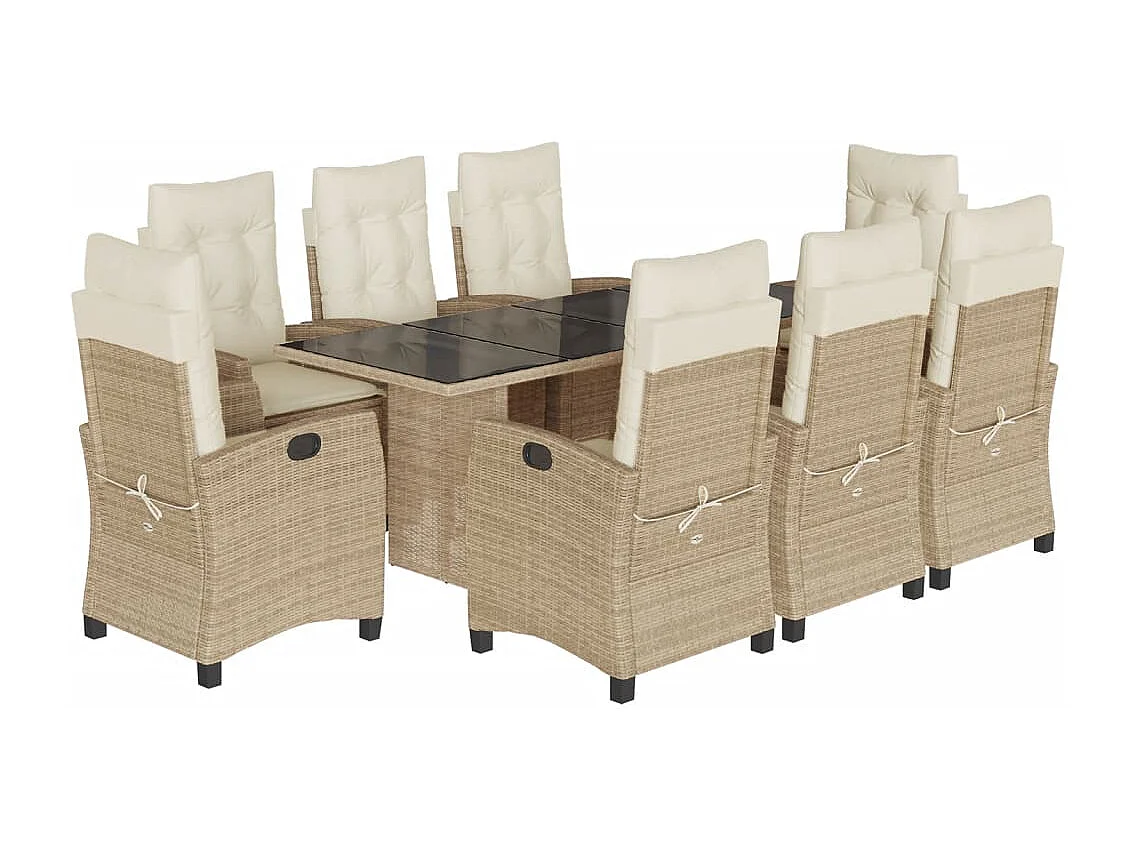 Bryndra 9-delige Tuinset met kussens poly rattan beige