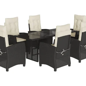 Bryndra  7-delige Tuinset met kussens poly rattan zwart