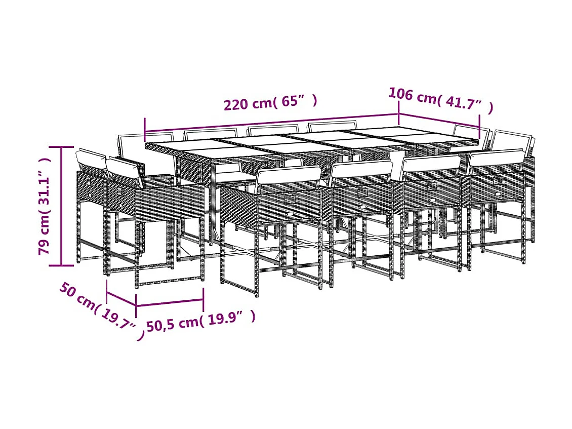 Brienne 13-delige Tuinset met kussens poly rattan bruin