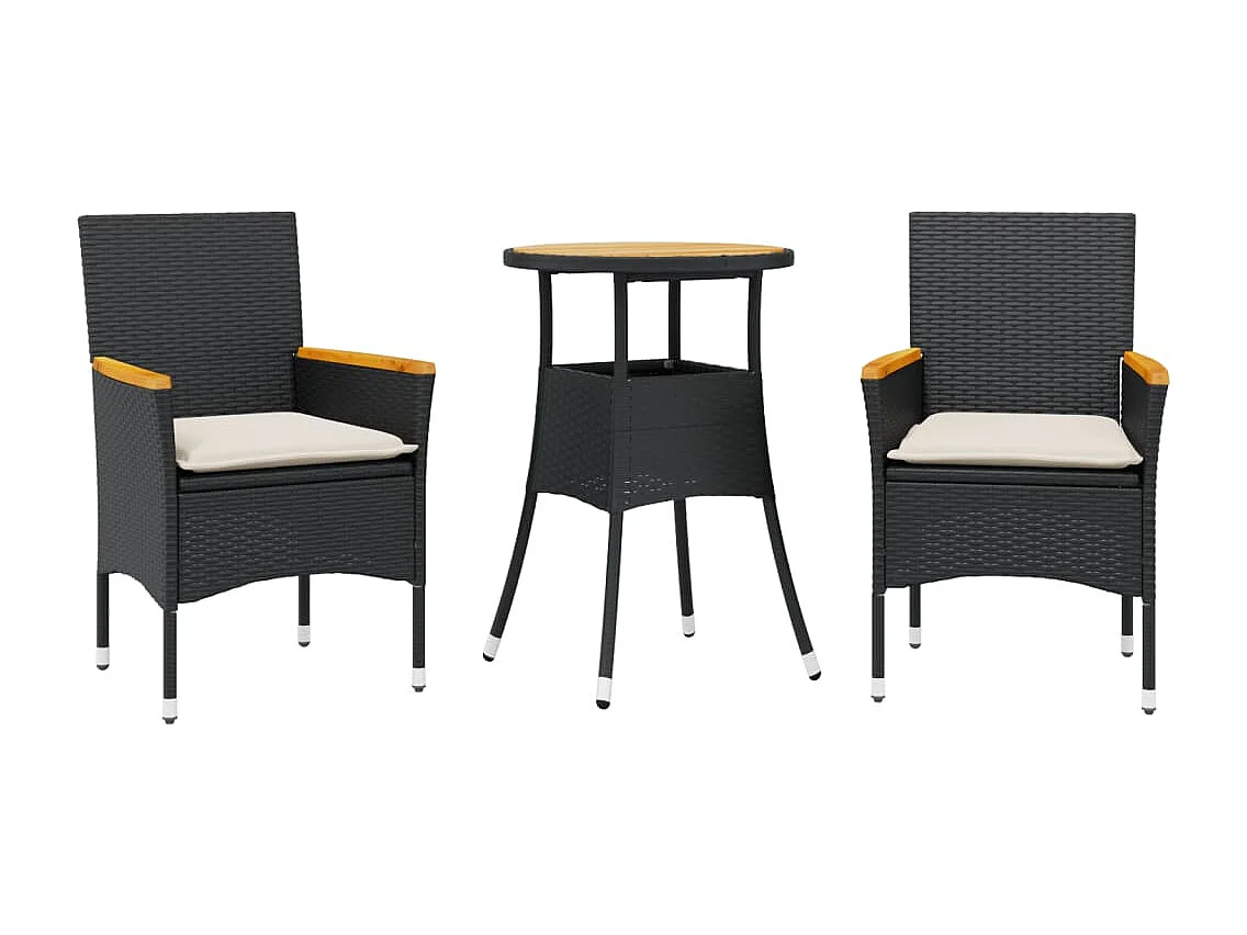 Butler 3-delige Tuinset met kussens poly rattan en acaciahout zwart