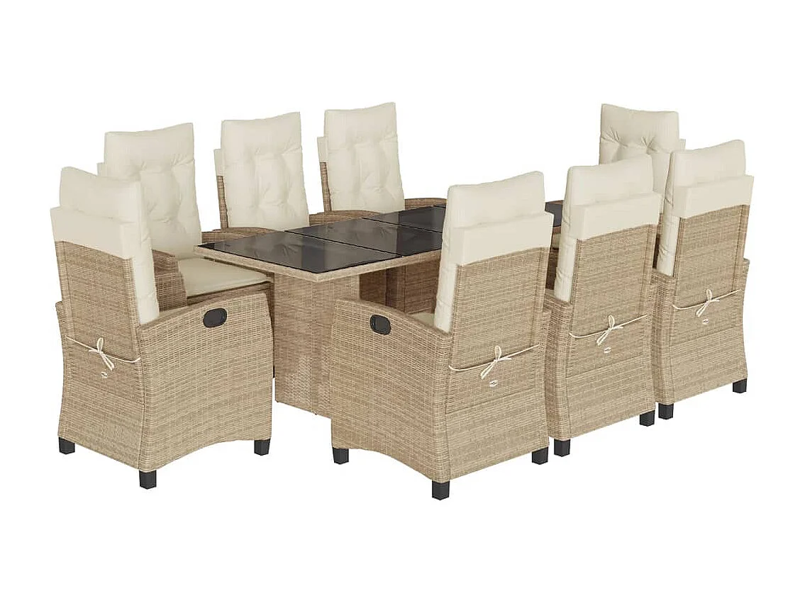 Bryndra 9-delige Tuinset met kussens poly rattan beige
