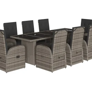 Central Valley 9-delige Tuinset met kussens poly rattan grijs Central Valley 9-delige Tuinset met kussens poly rattan grijs