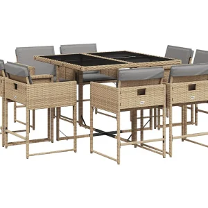 Brienne  9-delige Tuinset met kussens poly rattan gemengd beige