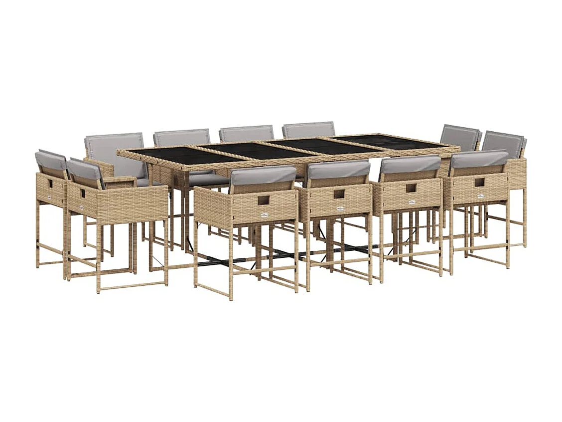 Brienne 13-delige Tuinset met kussens poly rattan gemengd beige