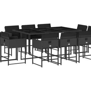 Brienne 11-delige Tuinset met kussens poly rattan zwart Brienne 11-delige Tuinset met kussens poly rattan zwart