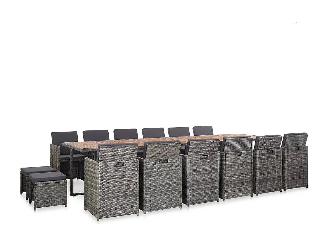 Browns Mills 17-delige Tuinset met kussens poly rattan grijs