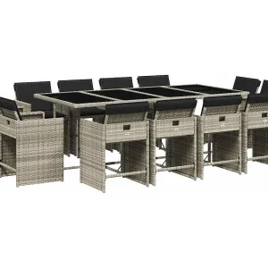 Celina  13-delige Tuinset met kussens poly rattan lichtgrijs