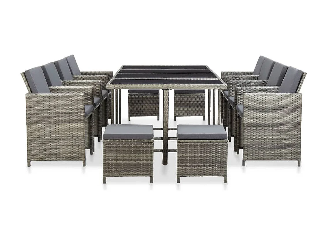 Chenoa 13-delige Tuinset met kussens poly rattan grijs