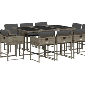 Brienne 11-delige Tuinset met kussens poly rattan grijs Brienne 11-delige Tuinset met kussens poly rattan grijs