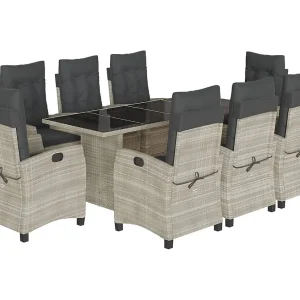 Bryndra 9-delige Tuinset met kussens poly rattan lichtgrijs Bryndra 9-delige Tuinset met kussens poly rattan lichtgrijs