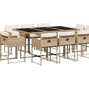 Brienne 11-delige Tuinset met kussens poly rattan beige Brienne 11-delige Tuinset met kussens poly rattan beige