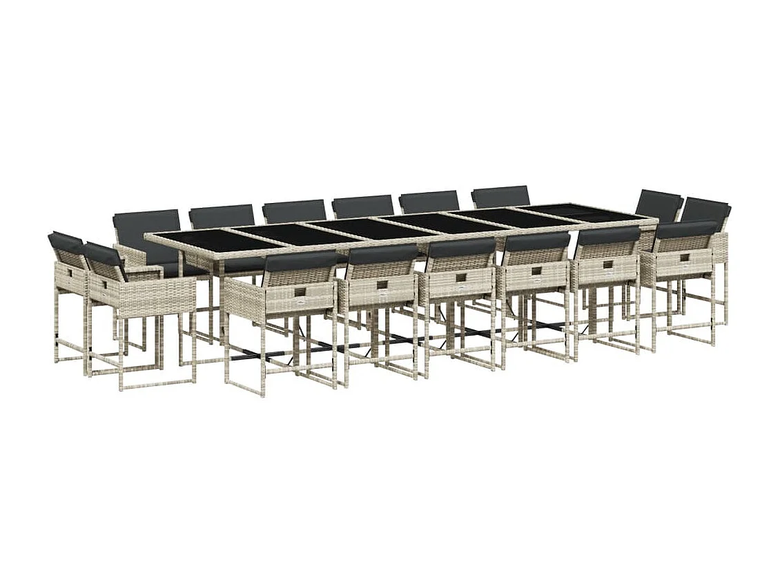 Brienne 17-delige Tuinset met kussens poly rattan lichtgrijs