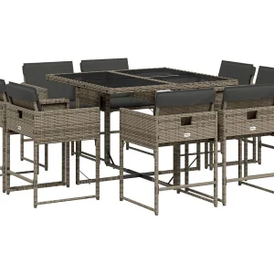 Brienne  9-delige Tuinset met kussens poly rattan grijs