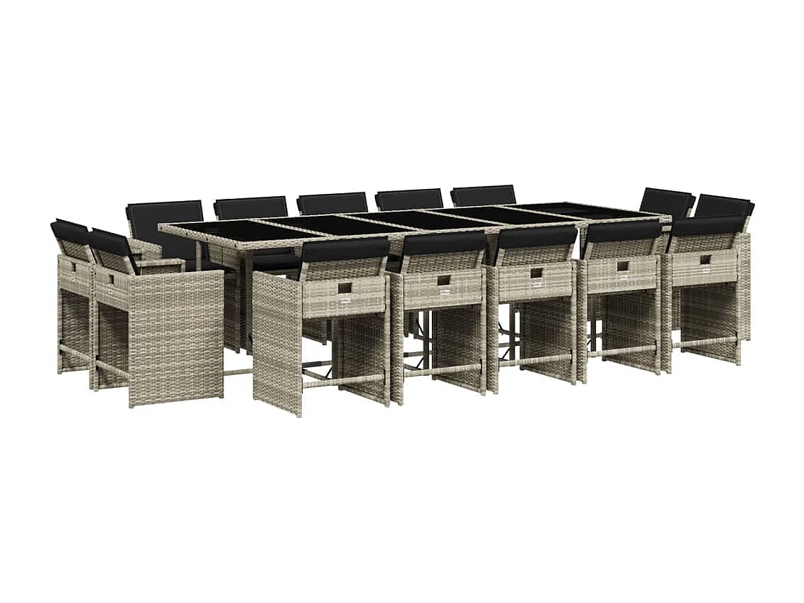 Celina 15-delige Tuinset met kussens poly rattan lichtgrijs