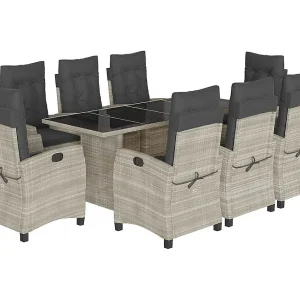 Bryndra 9-delige Tuinset met kussens poly rattan lichtgrijs Bryndra 9-delige Tuinset met kussens poly rattan lichtgrijs