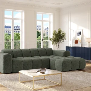 Rechte groene hoekbank in chenille stof CALESO van Maison Céphy