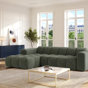 Groene chenille stoffen hoekbank links CALESO van Maison Céphy