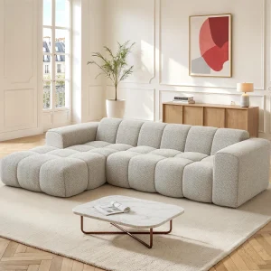 Beige linkerhoekbank in chenille stof CALESO van Maison Céphy