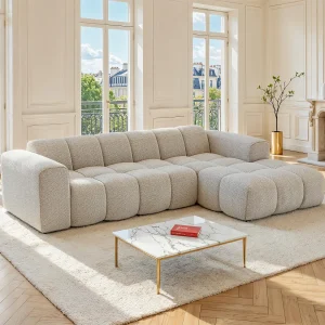 Beige chenille stoffen hoekbank (rechts) CALESO van Maison Céphy