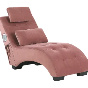 Chaise longue met Bluetooth speaker en USB fluweel roze SIMORRE Chaise longue met Bluetooth speaker en USB fluweel roze SIMORRE
