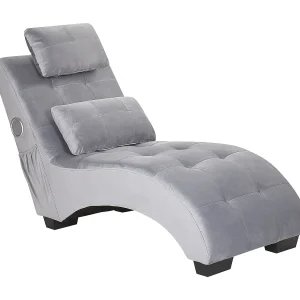 Chaise longue met Bluetooth speaker en USB-poort fluweel grijs SIMORRE Chaise longue met Bluetooth speaker en USB-poort fluweel grijs SIMORRE