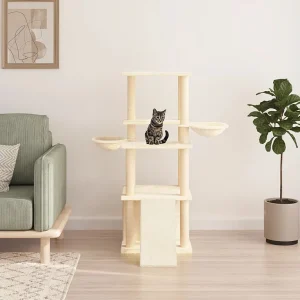 Caithlyn  Kattenmeubel met sisal krabpalen 133 cm crèmekleurig