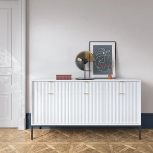 Buffetkast 3 deuren, 3 laden met zwarte metalen bladen, 154×83 cm